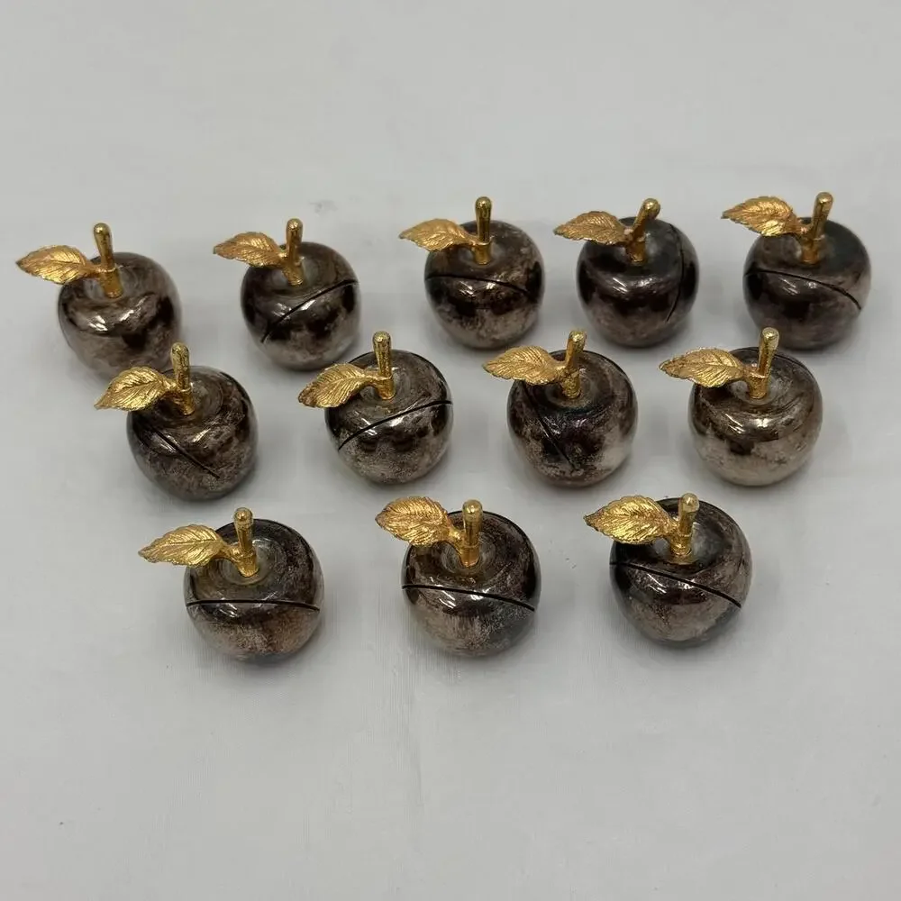 French Silver and Gold Plated Miniature Apple Place Card Holders 12 Vintage - Picture 6 of 8